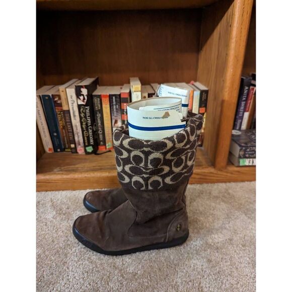 Coach brown suede and wool logo winter boots sz 7.5 - Picture 4 of 6